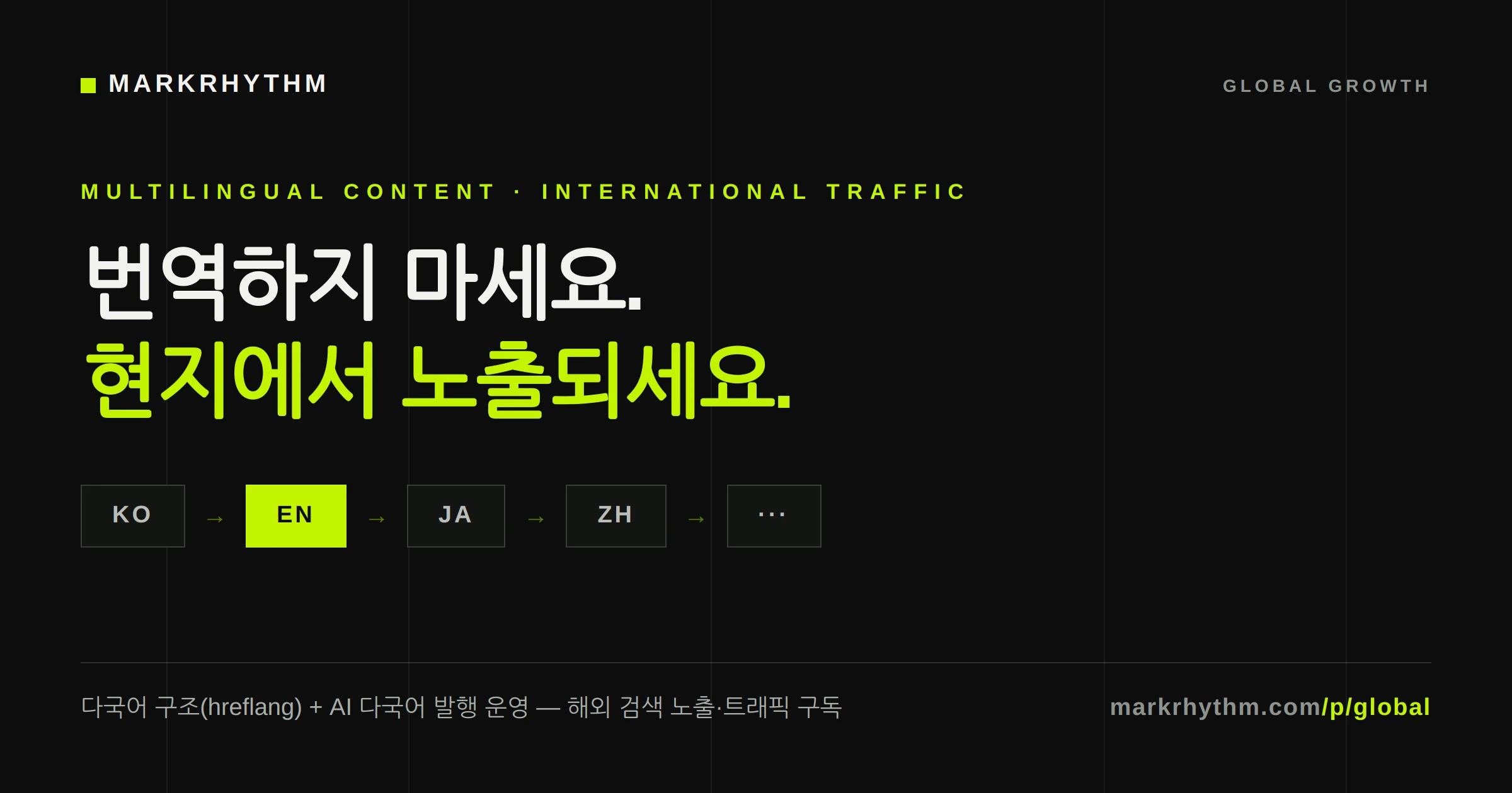 글로벌 그로스 — 다국어 홈페이지 구축 · 해외 검색 노출 & 트래픽 구독 | 마크리듬